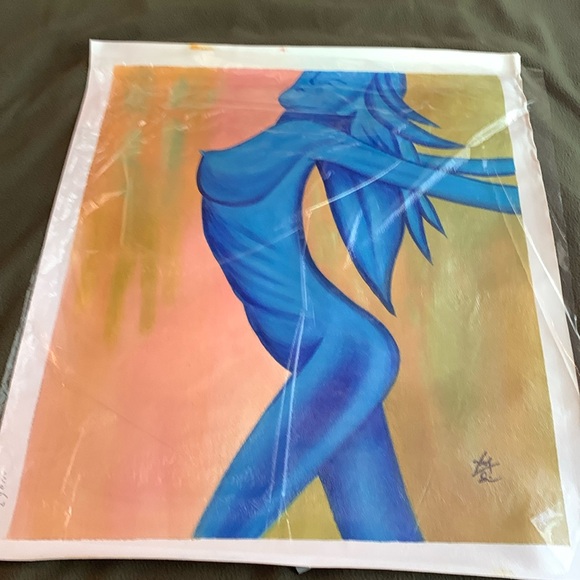 Vibrant blue nude original oil painting. Approximately 20 3/4” x 24 1/2” - Picture 1 of 4